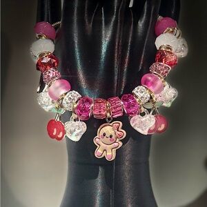 Pink and Red Gingerbread Charm Bracelet